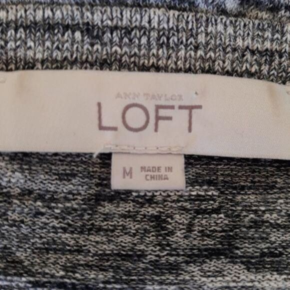 Ann Taylor Loft Y2K Space Dye Marl Knit Button Down Cardigan Black White Sz M - Picture 3 of 11